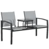 2 zits Tuinbank Met Rug & Armleuningen, 2 traps Glazen Tafel Parkbank 240kg Belastbaar 135 X 67 X 81 Cm Grijs