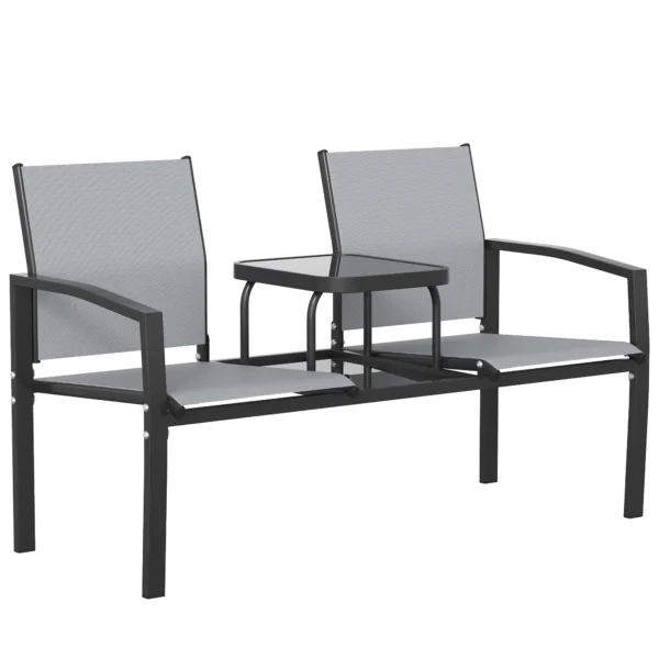2 zits Tuinbank Met Rug & Armleuningen, 2 traps Glazen Tafel Parkbank 240kg Belastbaar 135 X 67 X 81 Cm Grijs