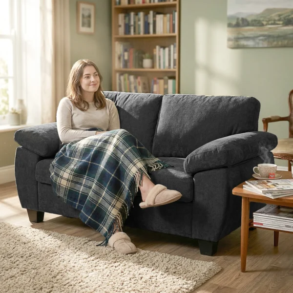 2 zitsbank, 156 Cm Chenille Bank Met Dikke Verenkern Kussens, Brede Gestoffeerde Armleuningen, 300 Kg Draagvermogen, Donkergrijs