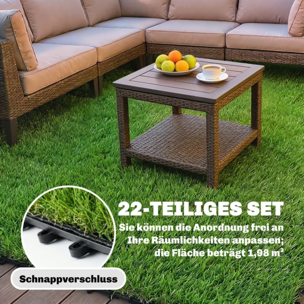22 delige Set Kunstgras Tegels 30x30 Cm Grastegels Met Drainagesysteem, 2m² Kunststof Grastapijt