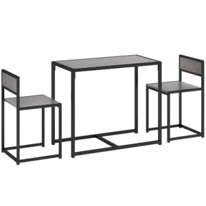 3 delige Bartafel Set Hoge Tafel Set 3 delig, 2 Stoelen, 1 Tafel, 90 Cm X 47 Cm X 76 Cm, Grijs