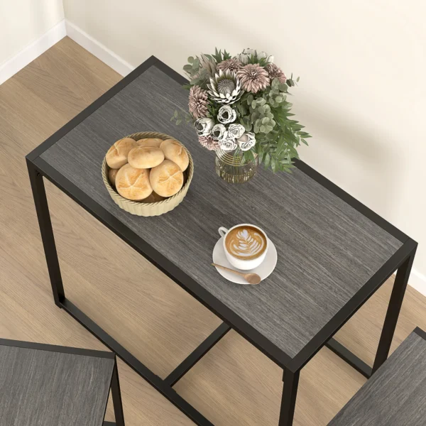 3 delige Bartafel Set Hoge Tafel Set 3 delig, 2 Stoelen, 1 Tafel, 90 Cm X 47 Cm X 76 Cm, Grijs