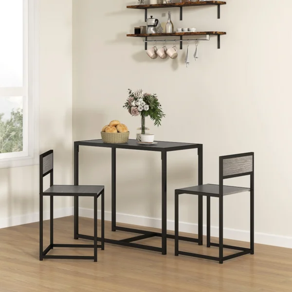 3 delige Bartafel Set Hoge Tafel Set 3 delig, 2 Stoelen, 1 Tafel, 90 Cm X 47 Cm X 76 Cm, Grijs