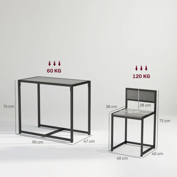 3 delige Bartafel Set Hoge Tafel Set 3 delig, 2 Stoelen, 1 Tafel, 90 Cm X 47 Cm X 76 Cm, Grijs