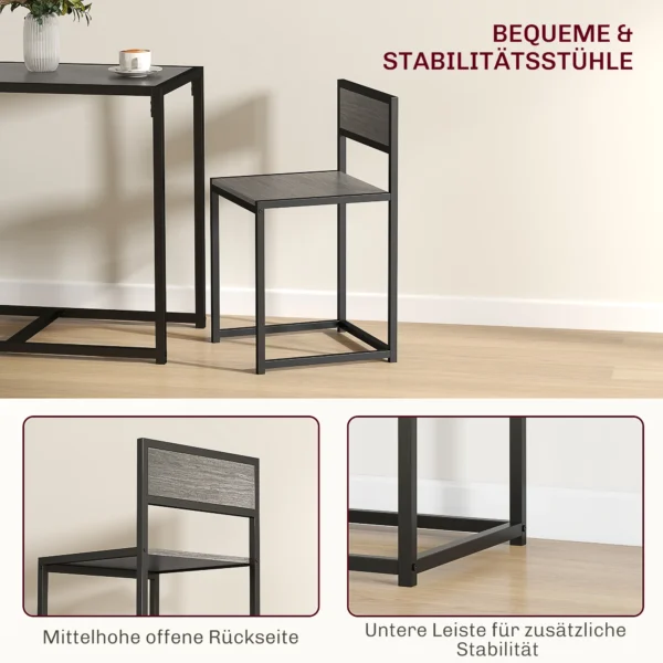 3 delige Bartafel Set Hoge Tafel Set 3 delig, 2 Stoelen, 1 Tafel, 90 Cm X 47 Cm X 76 Cm, Grijs