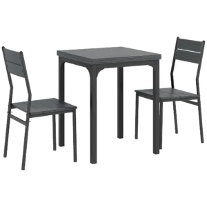 3 delige Eetgroep, Eettafelset, 1 Tafel, 2 Stoelen, MDF+Metaal, Grijs