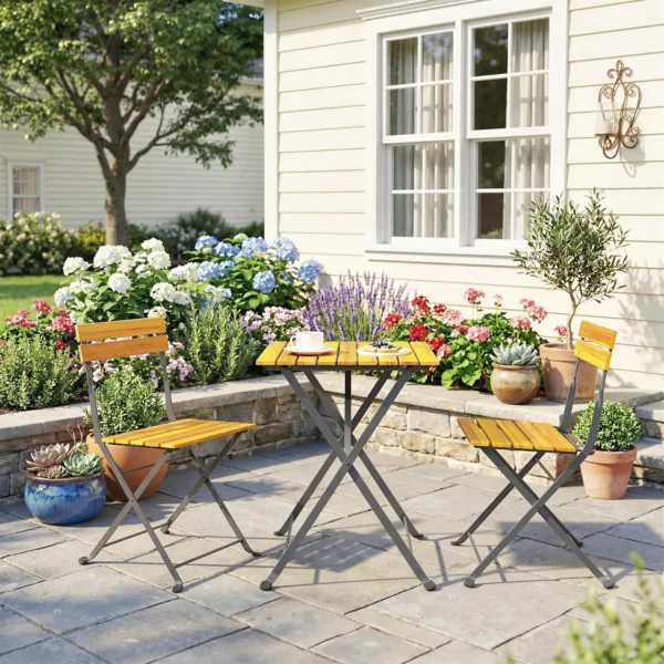3 delige Eetgroep Voor 2 Personen Inklapbare Eettafel Met 2 Inklapbare Stoelen Voor Terras Balkon Teak