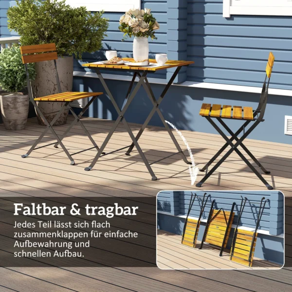 3 delige Eetgroep Voor 2 Personen Inklapbare Eettafel Met 2 Inklapbare Stoelen Voor Terras Balkon Teak