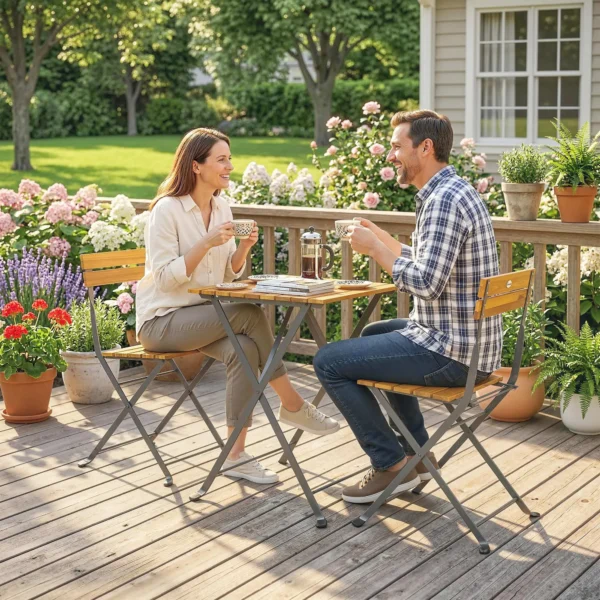 3 delige Eetgroep Voor 2 Personen Inklapbare Eettafel Met 2 Inklapbare Stoelen Voor Terras Balkon Teak