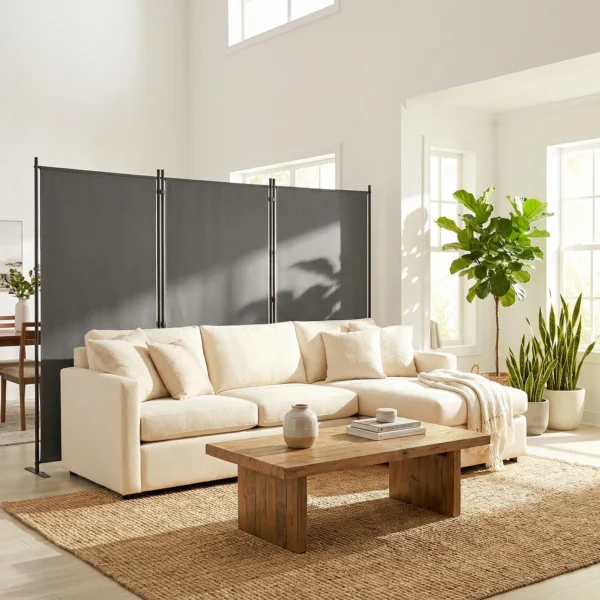 3 delige Ruimteverdeler 260 X 30 Cm Vrijstaande Paravent Scheidingswand Privacy Scherm Gemaakt Van Metaal, Outdoor Ruimteverdeler Donkergrijs