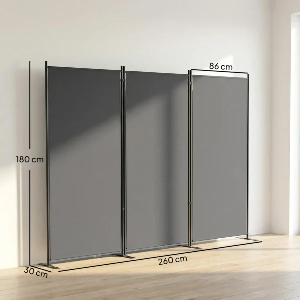 3 delige Ruimteverdeler 260 X 30 Cm Vrijstaande Paravent Scheidingswand Privacy Scherm Gemaakt Van Metaal, Outdoor Ruimteverdeler Donkergrijs