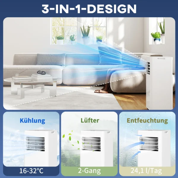 3 in 1 Airconditioning, Ventilator Met LED display, Wasbaar Filter, Timer, Wit