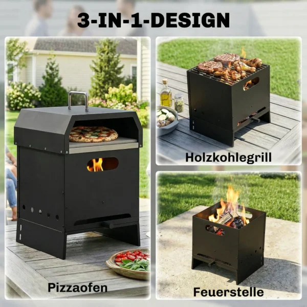 3 in 1 Buiten Pizzaoven Houtgestookte Pizza Oven 2 Niveau Oven Met Pizzasteen Handvatten Pizzaschep