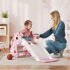 3 in 1 Glijbaan Voor Kinderen, Giraffevorm, Basketbalring, Bal, Roze