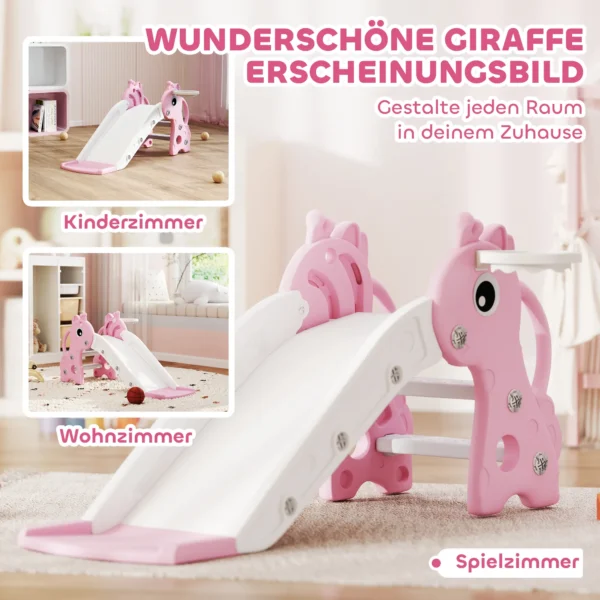3 in 1 Glijbaan Voor Kinderen, Giraffevorm, Basketbalring, Bal, Roze