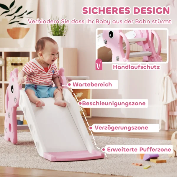 3 in 1 Glijbaan Voor Kinderen, Giraffevorm, Basketbalring, Bal, Roze