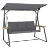 3 zits Tuinschommel Met Verstelbaar Dak, Kussens En Drankhouders, 360 Kg Draagvermogen, Grijs