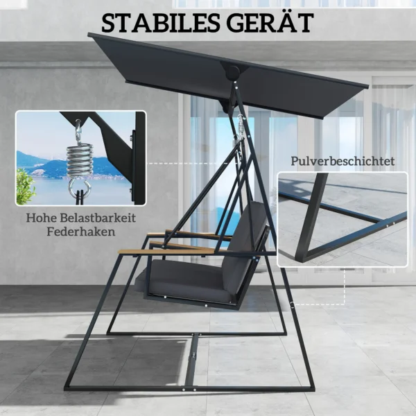 3 zits Tuinschommel Met Verstelbaar Dak, Kussens En Drankhouders, 360 Kg Draagvermogen, Grijs