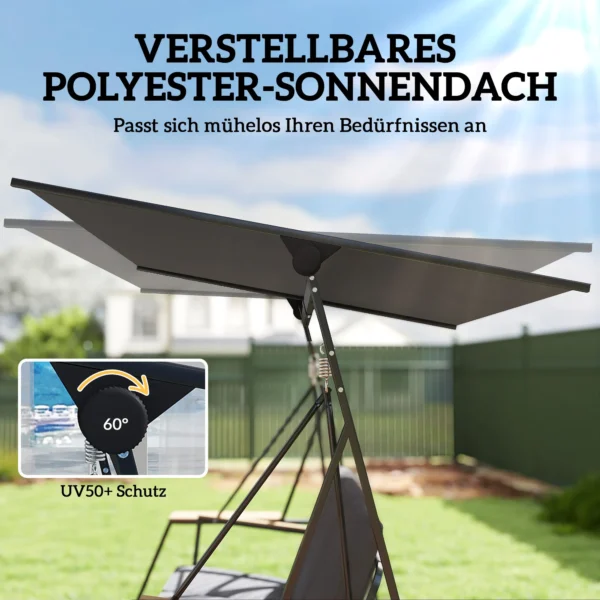 3 zits Tuinschommel Met Verstelbaar Dak, Kussens En Drankhouders, 360 Kg Draagvermogen, Grijs