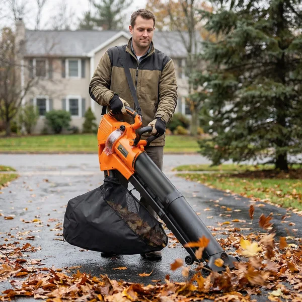 3000W 3 in 1 Elektrische Bladblazer En Stofzuiger Met 40L Opvangzak, 4 Wielen, Verstelbare Riem, Oranje