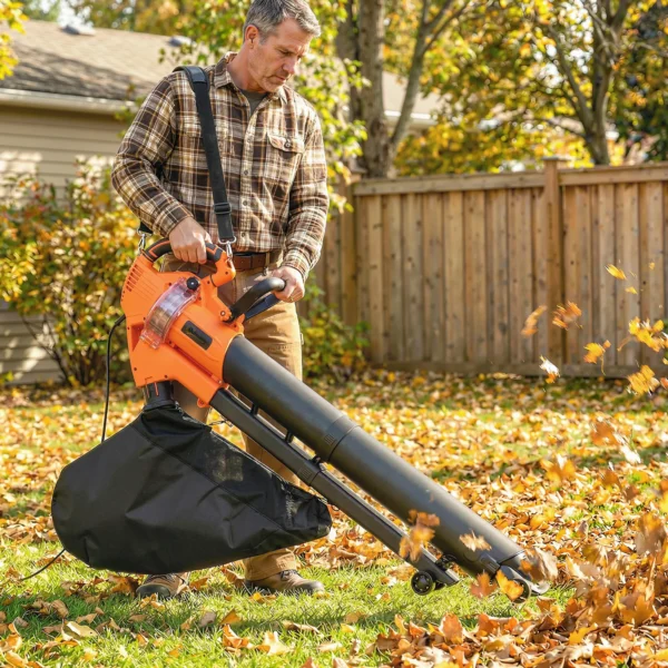 3000W 3 in 1 Elektrische Bladblazer En Stofzuiger Met 40L Opvangzak, 4 Wielen, Verstelbare Riem, Oranje