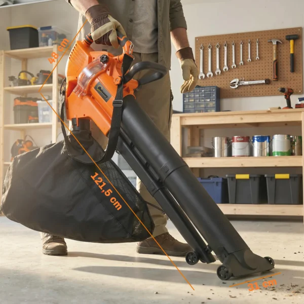 3000W 3 in 1 Elektrische Bladblazer En Stofzuiger Met 40L Opvangzak, 4 Wielen, Verstelbare Riem, Oranje