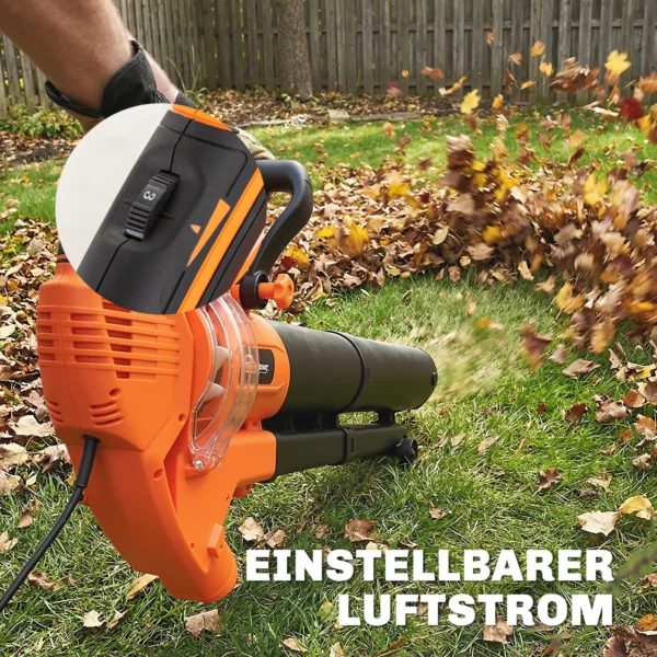 3000W 3 in 1 Elektrische Bladblazer En Stofzuiger Met 40L Opvangzak, 4 Wielen, Verstelbare Riem, Oranje