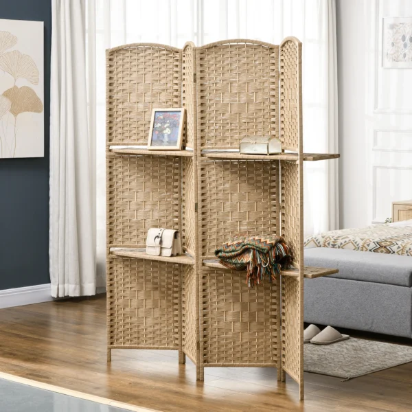 4 delige Kamerverdeler, 160 X 170 Cm, Opvouwbare Scheidingswand Met 2 Planken