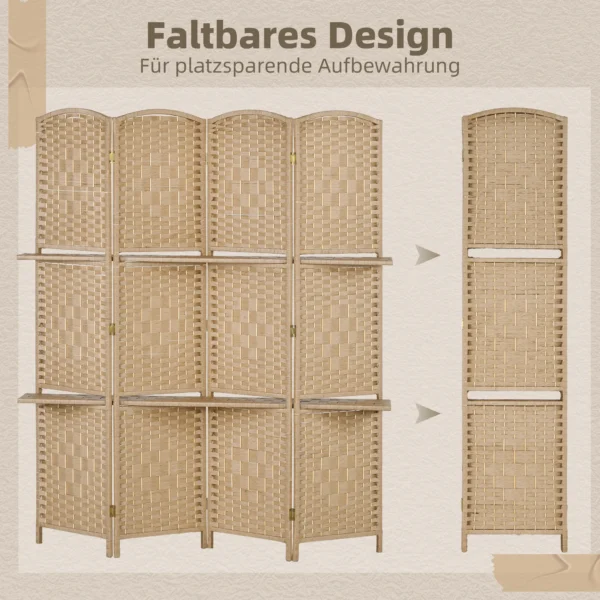 4 delige Kamerverdeler, 160 X 170 Cm, Opvouwbare Scheidingswand Met 2 Planken