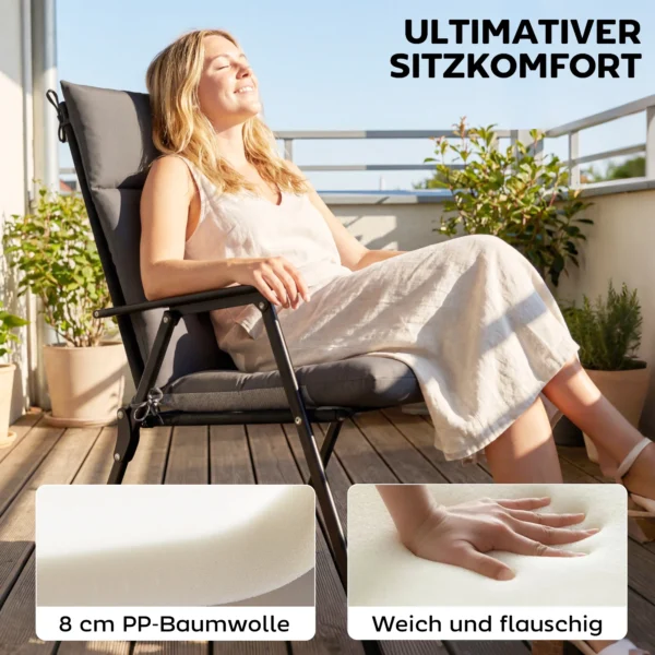 4 delige Set Waterafstotende Antislip Stoelkussens Met Banden, Binnen Buiten 111,5 X 53 X 8 Cm Donkergrijs