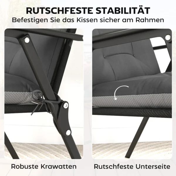 4 delige Set Waterafstotende Antislip Stoelkussens Met Banden, Binnen Buiten 111,5 X 53 X 8 Cm Donkergrijs