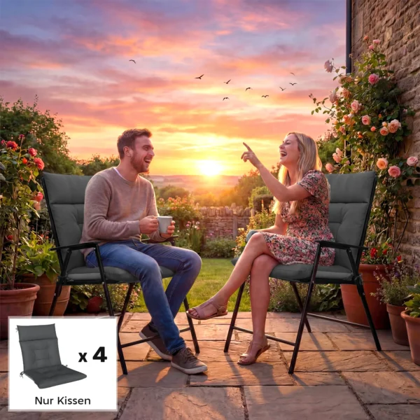 4 delige Set Waterafstotende Antislip Stoelkussens Met Banden, Binnen Buiten 111,5 X 53 X 8 Cm Donkergrijs