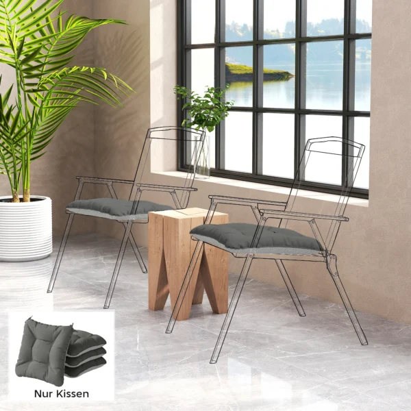 4 delige Set Zitkussens 39,5 X 39,5 X 10 Cm Stoelkussens Met Banden, Antislip Outdoor Indoor Zitkussen