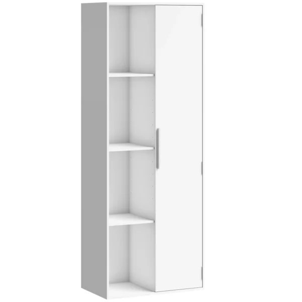 4 laags Boekenkast Met Verstelbare Planken, Kast Met Kast En Deuren Voor Woonkamer, Studeerkamer, Wit