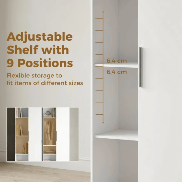 4 laags Boekenkast Met Verstelbare Planken, Kast Met Kast En Deuren Voor Woonkamer, Studeerkamer, Wit