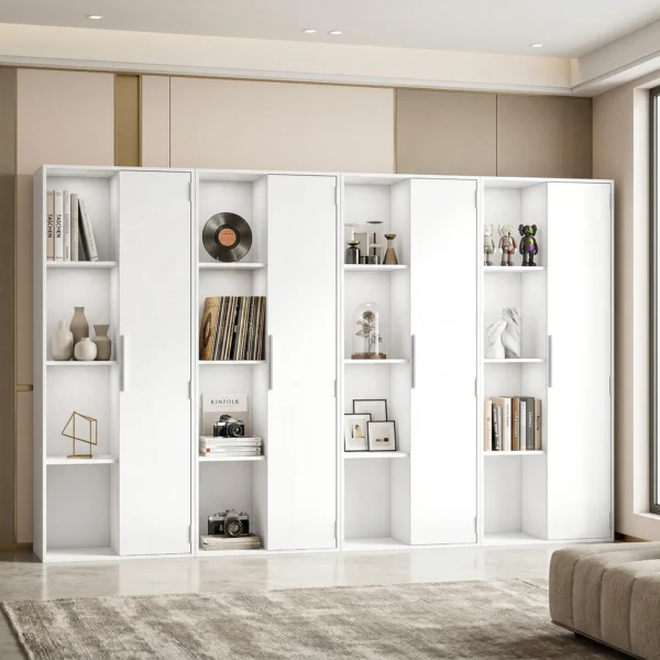 4 laags Boekenkast Met Verstelbare Planken, Kast Met Kast En Deuren Voor Woonkamer, Studeerkamer, Wit