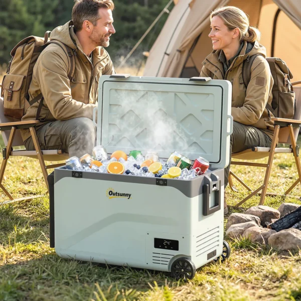 42,5 Liter Compressor Koelbox Stille Elektrische Mini Koelkast Tot 20℃ Koelbox Met Bluetooth Rolhandvat Mobiele Telefoonhouder