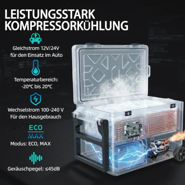 42,5 Liter Compressor Koelbox Stille Elektrische Mini Koelkast Tot 20℃ Koelbox Met Bluetooth Rolhandvat Mobiele Telefoonhouder