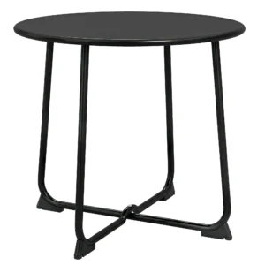 50 Cm Runder Outdoor Tafel, Metalen Tuinbanktafel Met X vormig Frame En Antislip Voeten, Zwart