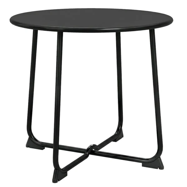50 Cm Runder Outdoor Tafel, Metalen Tuinbanktafel Met X vormig Frame En Antislip Voeten, Zwart