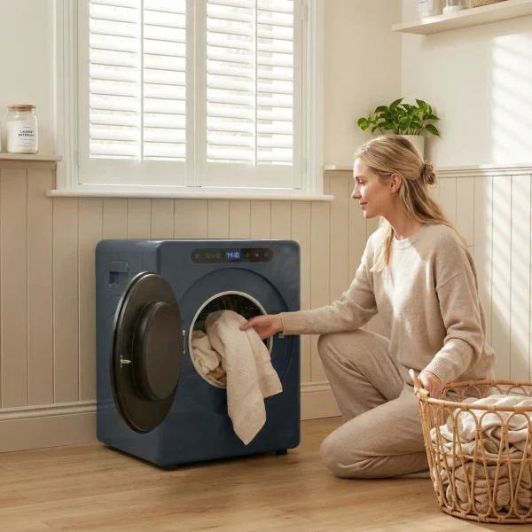 5kg Ablufttrockner, 1000W Compacte Vrijstaande Voorlader Wasdroger Met Roestvrijstalen Trommel, Timer, Blauw