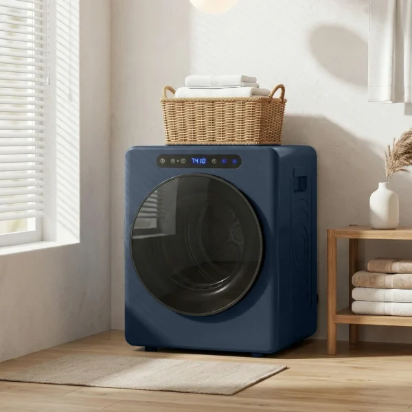 5kg Ablufttrockner, 1000W Compacte Vrijstaande Voorlader Wasdroger Met Roestvrijstalen Trommel, Timer, Blauw