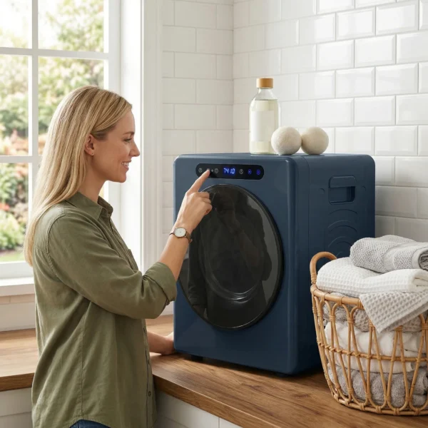 5kg Ablufttrockner, 1000W Compacte Vrijstaande Voorlader Wasdroger Met Roestvrijstalen Trommel, Timer, Blauw
