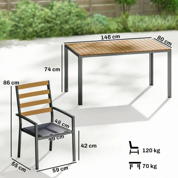 7 delig Tuinmeubelset, Tuinset Met 1 Eettafel, 6 Stoelen, Kussens, Voor Terras, Natuurhout