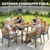 7 delig Tuinmeubelset, Tuinset Met 1 Eettafel, 6 Stoelen, Kussens, Voor Terras, Natuurhout