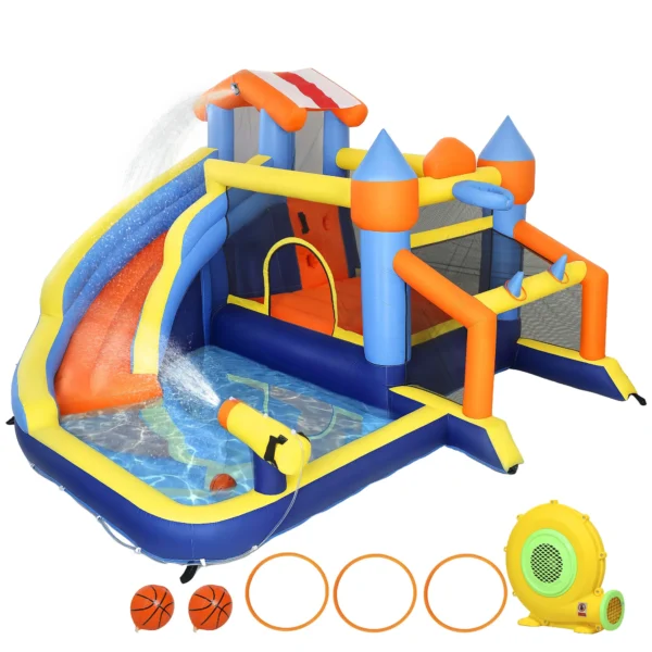 8 in 1 Springkasteel Met Blower Glijbaan Zwembad Trampoline Klimmuur Voor Binnen Buiten 350x325x210cm Veelkleurig