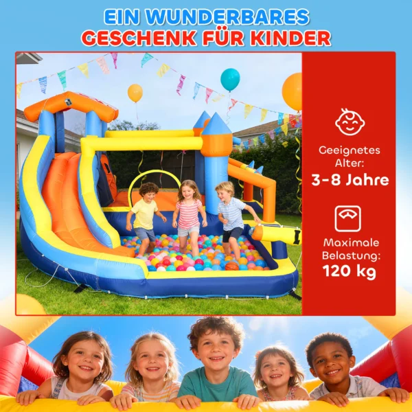8 in 1 Springkasteel Met Blower Glijbaan Zwembad Trampoline Klimmuur Voor Binnen Buiten 350x325x210cm Veelkleurig