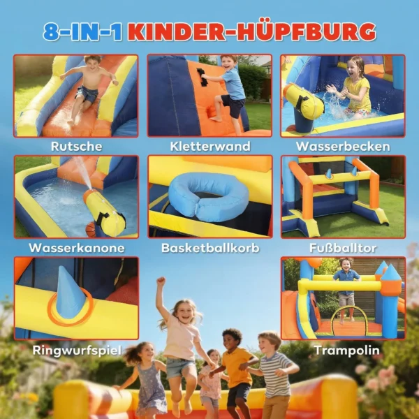 8 in 1 Springkasteel Met Blower Glijbaan Zwembad Trampoline Klimmuur Voor Binnen Buiten 350x325x210cm Veelkleurig