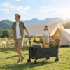 80L Festivalwagen Op Wielen, Compacte Opvouwbare Tuinwagen Met Verstelbare Handgreep, Zwart