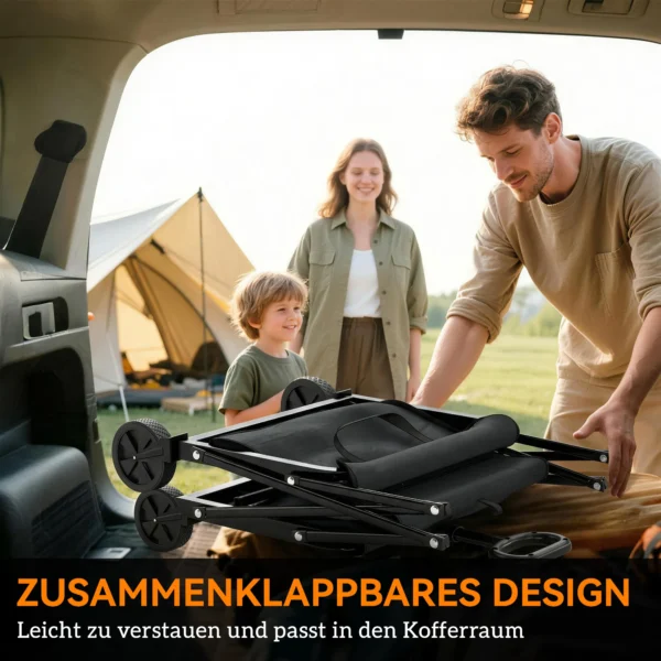 80L Festivalwagen Op Wielen, Compacte Opvouwbare Tuinwagen Met Verstelbare Handgreep, Zwart